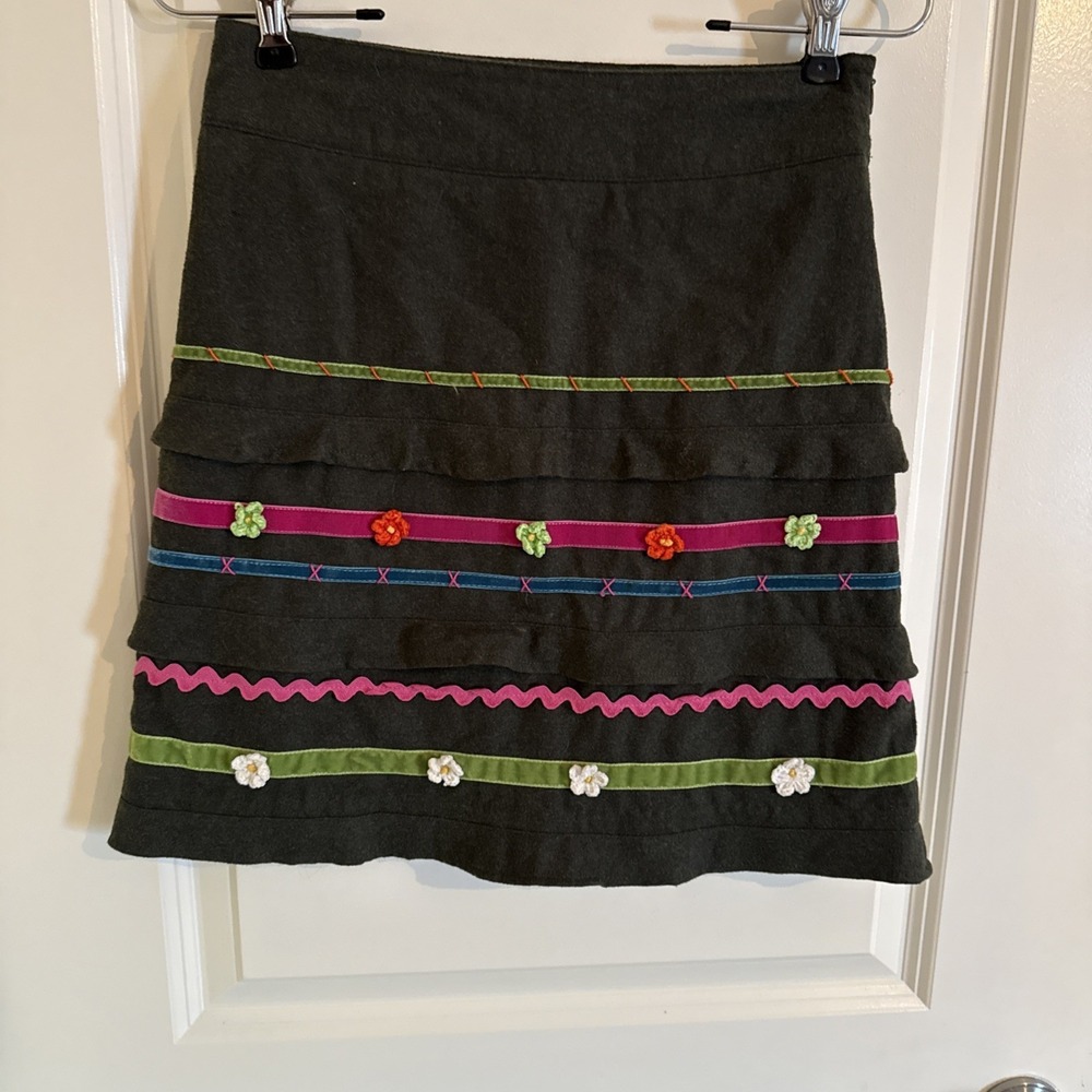 Florence Eiseman Girls Wool Blend Green Appliqué Skirt Size 12
